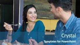  Presentation with love between man and woman - Slide deck having eachother during the lunch background and a ocean colored foreground