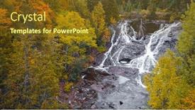  Presentation with eagle - Theme having eagle-river-falls-in-keweenaw background and a tawny brown colored foreground