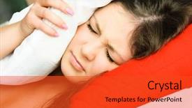  Presentation with head ache - PPT layouts featuring ear ache - beautiful young woman suffering background and a red colored foreground