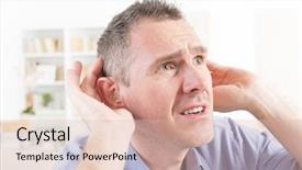  Presentation with aid - Presentation design having ear attempting to hear something background and a  colored foreground