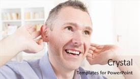  Presentation with hearing aid - PPT theme having ear attempting to hear something background and a  colored foreground