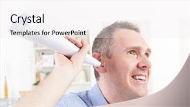  Presentation with aid - PPT layouts enhanced with ear attempting to hear something background and a  colored foreground