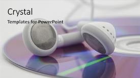  Presentation with headphones - Slides featuring ear buds - headphones on cd closeup background and a light gray colored foreground
