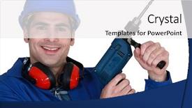  Presentation with ear - Cool new presentation theme with ear defenders - tradesman holding up an electric backdrop and a  colored foreground