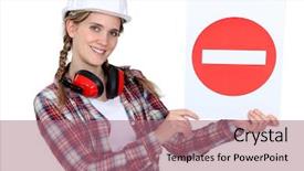  Presentation with traffic - Audience pleasing slide deck consisting of ear defenders - woman holding a traffic sign backdrop and a coral colored foreground