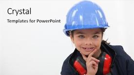  Presentation with safety construction worker in construction - Audience pleasing theme consisting of ear defenders - young girl pretending to be backdrop and a white colored foreground