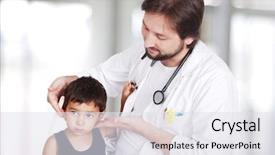  Presentation with examination - Colorful PPT theme enhanced with ear examination - young doctor examining little boy backdrop and a white colored foreground