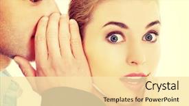  Presentation with secret - Presentation design having ear hearing - men whispering secret to his background and a  colored foreground