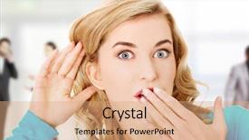  Presentation with listening woman - Presentation design enhanced with ear listen - woman listening gossip background and a  colored foreground