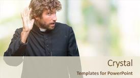  Presentation with hearing god - Amazing PPT theme having ear listening an hearing backdrop and a cream colored foreground