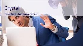  Presentation with hearing aid - PPT layouts enhanced with ear listening speaker - deaf employee using hearing aid background and a  colored foreground