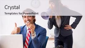  Presentation with hearing aid - PPT layouts having ear listening speaker - deaf employee using hearing aid background and a  colored foreground