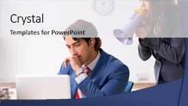  Presentation with hearing aid - Audience pleasing presentation consisting of ear listening speaker - deaf employee using hearing aid backdrop and a  colored foreground