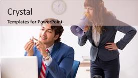  Presentation with hearing aid - Amazing presentation theme having ear listening speaker - deaf employee using hearing aid backdrop and a coral colored foreground