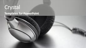  Presentation with headphones - PPT theme featuring ear listening speaker - headphones closeup background and a gray colored foreground