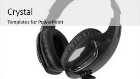  Presentation with speaker - Amazing slides having ear listening speaker - headphones with a microphone isolated backdrop and a light gray colored foreground