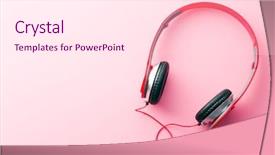  Presentation with pink 80s disco 3d illustration - Slide set with ear listening speaker - red headphones on pink background background and a  colored foreground