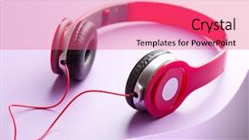  Presentation with headphones - PPT theme enhanced with ear listening speaker - red headphones on violet background background and a  colored foreground