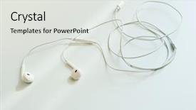  Presentation with headphones asia - Slide deck with ear listening speaker - white headphones for smartphone background and a light gray colored foreground