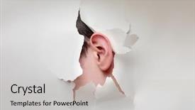 Presentation with ear - Beautiful PPT layouts featuring ear of young man coming backdrop and a light gray colored foreground