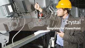  Presentation with belt conveyor - Theme enhanced with ear plug - installation mechanic working background and a gray colored foreground