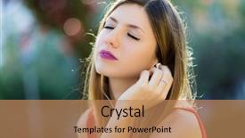  Presentation with dancer music outdoor - Presentation theme featuring ear plug - young woman listening to music background and a coral colored foreground