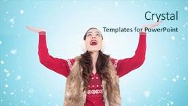  Presentation with winter blue - Colorful slide deck enhanced with ear presentations - brunette in winter clothes backdrop and a  colored foreground