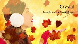  Presentation with yellow and teal design music note - Presentation with ear presentations - brunette in winter clothes background and a  colored foreground