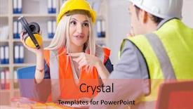  Presentation with office workers - Cool new PPT layouts with ear presentations - construction workers having discussion backdrop and a coral colored foreground