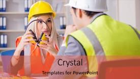  Presentation with angry construction workers - Beautiful presentation design featuring ear presentations - construction workers having discussion backdrop and a  colored foreground