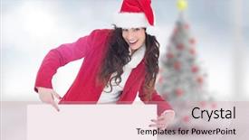  Presentation with red and white festive - Amazing PPT theme having ear presentations - festive brunette pointing white poster backdrop and a coral colored foreground