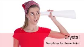  Presentation with smart watch red heart - Slide deck having ear presentations - young woman isolated in red background and a  colored foreground