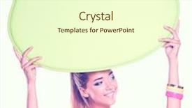  Presentation with cutout paper people standing around globe holding hands - Theme enhanced with ear presentations - young woman standing and holding background and a  colored foreground