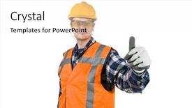  Presentation with safety precautions - Cool new slide set with worker wearing the proper safety backdrop and a white colored foreground