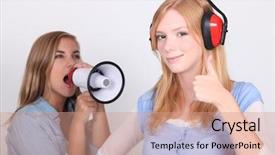  Presentation with speaker - Beautiful slide set featuring girl shouting in loud speaker backdrop and a  colored foreground