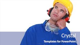 Presentation with construction - Beautiful presentation theme featuring ear defenders - thoughtful construction worker backdrop and a ocean colored foreground