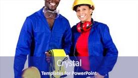  Presentation with industrial - Slides featuring industrial worker isolated on white background and a navy blue colored foreground