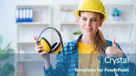  Presentation with noise - Amazing slide set having woman in workshop with noise backdrop and a  colored foreground