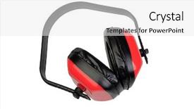  Presentation with ear - Slide deck enhanced with ear protection for construction isolated background and a  colored foreground