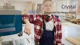  Presentation with drilling machine - Presentation having ear protectors on neck lean background and a coral colored foreground