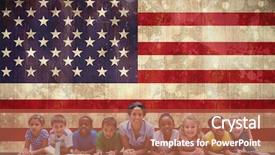  Presentation with usa flag - Beautiful presentation theme featuring early america - cute pupils smiling at camera backdrop and a coral colored foreground