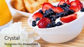  Presentation with healthy lifestyles - Colorful slides enhanced with early breakfast strawberries cream backdrop and a coral colored foreground