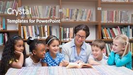  Presentation with pupils reading - Cool new presentation design with early childhood education - cute pupils and teacher reading backdrop and a violet colored foreground