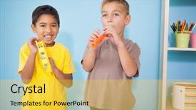  Presentation with music school - Cool new presentation theme with cute little boys playing musical backdrop and a yellow colored foreground