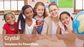  Presentation with elementary school - PPT layouts consisting of early education - cute pupils and teacher smiling background and a coral colored foreground