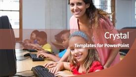  Presentation with early education - Amazing PPT theme having early education - cute pupils in computer class backdrop and a red colored foreground