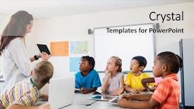  Presentation with listening - Slides consisting of education tablet - pupils listening the teacher background and a white colored foreground