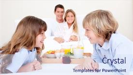  Presentation with breakfast - Colorful slides enhanced with early childhood nutrition - cheerful family having breakfast sitting backdrop and a  colored foreground