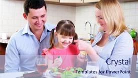  Presentation with mom daughter - Audience pleasing theme consisting of early childhood nutrition - dad mom and their little backdrop and a sky blue colored foreground