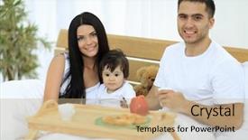  Presentation with family and home love concept - Presentation design having early childhood nutrition - family having breakfast in bed background and a  colored foreground